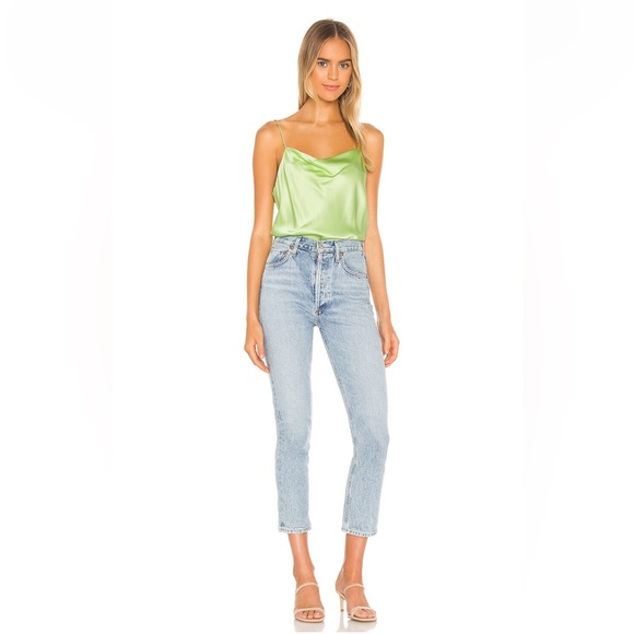 Highlighter green satin flowy blouse - Picture 4 of 5